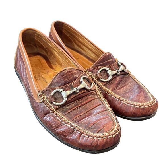 Martin Dingman Mens Driving Loafer US 8M 8 Brown Alligator Horsebit Leather Shoe - Picture 2 of 11